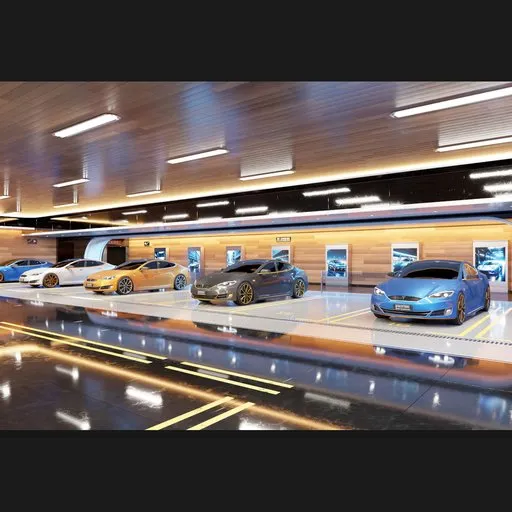 Versatile 3D garage/hall scene with dynamic lighting, ready for Blender Cycles rendering, customizable space.