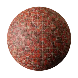 High-resolution PBR material with aged, worn red pattern, perfect for 3D modeling in Blender and similar apps.