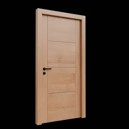 High-resolution modern wooden door 3D model with metal handle for Blender rendering.