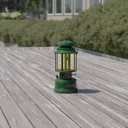 Detailed 3D model of a customizable vintage green Tilly lamp for Blender, ideal for outdoor scenes.