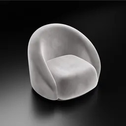 Luxurious white curved 1-seater velvet sofa 3D model for Blender rendering.