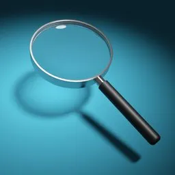 "Handheld magnifying glass for Blender 3D: A highly detailed 3D model featuring a magnifier on a blue background, perfect for enterprise workflow engine projects. Explore intricate details and search for clues with this meticulously crafted magnifying glass by Jack M. Ducker, available for use in Blender 3D software."