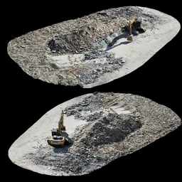 Scan excavator Abandoned brick pile