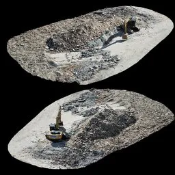 Scan excavator Abandoned brick pile