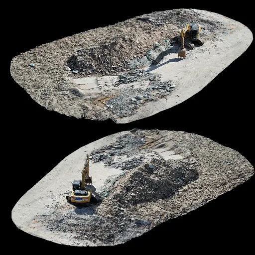 Scan excavator Abandoned brick pile