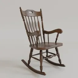 Elm wood Victorian Windsor rocking chair 3D model with a patina finish, suitable for Blender rendering.