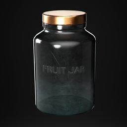 Realistic 3D-rendered glass fruit jar with adjustable color and transparency, created in Blender.