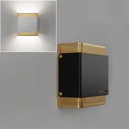3D Blender model of industrial-style Catch wall sconce with gold accents.