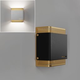 "Industrial style Catch wall light by THERETRO for Blender 3D. Trending on Dribbble with a sleek streamlined design inspired by Raymond Saunders. Gold black finish with perforated metal and advanced stage lighting for a high-quality product image."