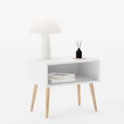 Bedside table with bed lamp