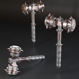 Detailed low poly 3D mace model with high-quality metal textures, suitable for war game design and Blender projects.