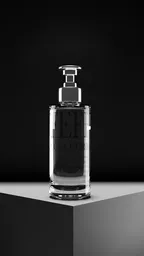 Realistic 3D-rendered perfume bottle model with detailed reflections and shadows for Blender visualization.