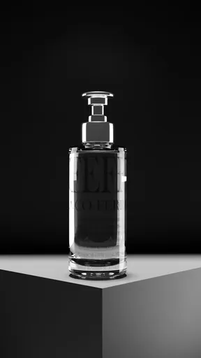 Realistic 3D-rendered perfume bottle model with detailed reflections and shadows for Blender visualization.