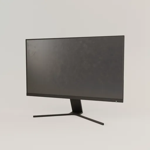 Detailed 3D render of a sleek, widescreen 27" monitor model suited for realistic Blender PC setups.