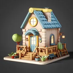 Optimized cartoon-style 3D house model rendered in Cycles, featuring clean topology and UVs, ideal for animation and scenes.