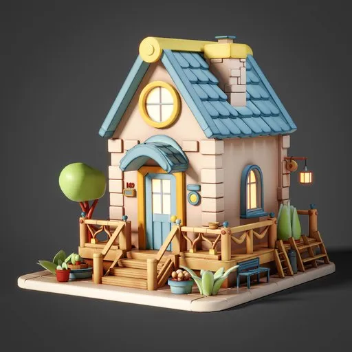 Optimized cartoon-style 3D house model rendered in Cycles, featuring clean topology and UVs, ideal for animation and scenes.