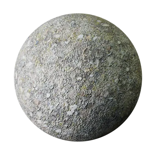 High-resolution PBR texture for 3D rendering with signs of wear and moss growth, suitable for Blender and other 3D applications.