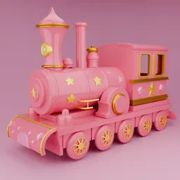 Fantasy pink 3D locomotive model with stars, suitable for Blender motion graphics.