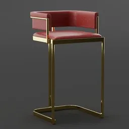 "High-end red and gold vintage bar stool with a realistic rendering for Blender 3D. This elegant and clean post-industrial design, inspired by Francesco Furini and Konstantin Westchilov, is an ideal addition to any cocktail bar or luxury setting. Suitable for use in CAD projects, it features a full height view and complements tables and walls perfectly."
