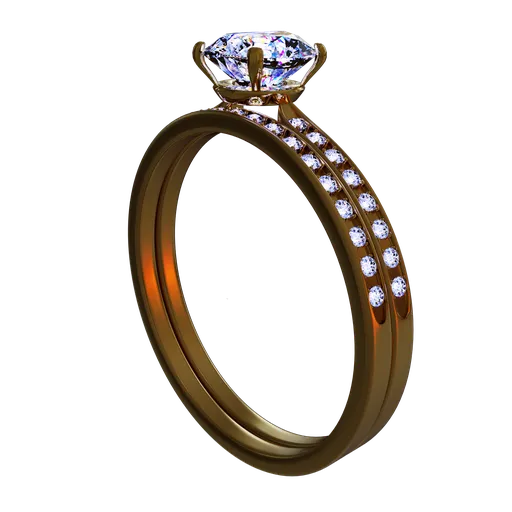 Highly detailed Blender 3D model showcasing a golden engagement ring with a large diamond and pavé setting.