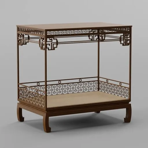 Detailed 3D model featuring intricate carvings, perfect for Blender artists interested in historical furniture design.