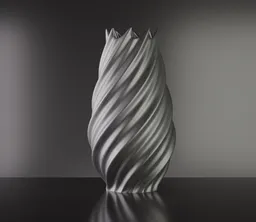 3D rendered twisted metal vase with reflective surface suitable for Blender design projects.