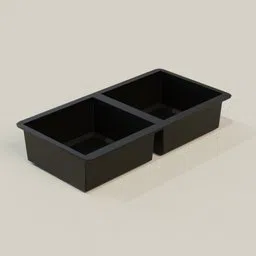 Double basin black 3D rendered kitchen sink for Blender design.