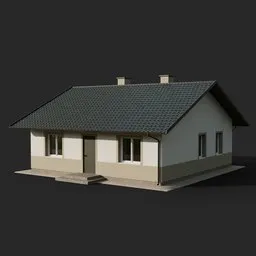 Detailed Blender 3D model of a low-cost, suburban single-family home with 4K textures and realistic roofing, unfurnished interior.