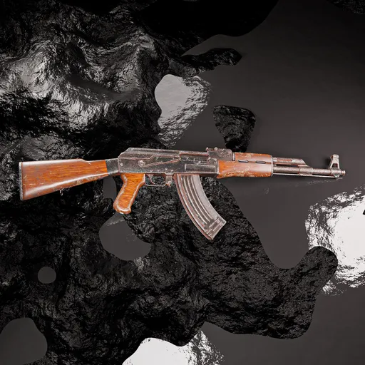 Realistic 3D model of AK-47 with detailed textures, created in Blender and textured in Adobe Substance.