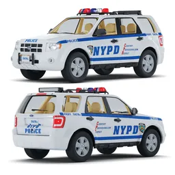 Detailed 3D model of NYPD Ford Escape police car with procedural textures and rigged features for Blender animation.