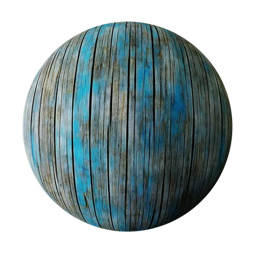 High-resolution aged blue wooden planks PBR texture for 3D Blender materials.
