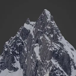 Detailed 3D rendering of a snowy mountain peak, optimized for Blender, showcasing realistic textures and shadows.