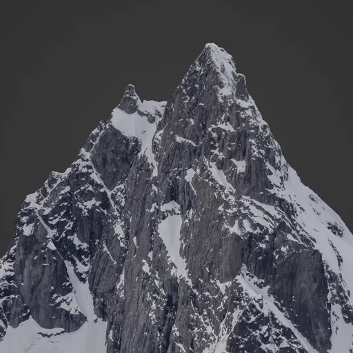 Detailed 3D rendering of a snowy mountain peak, optimized for Blender, showcasing realistic textures and shadows.