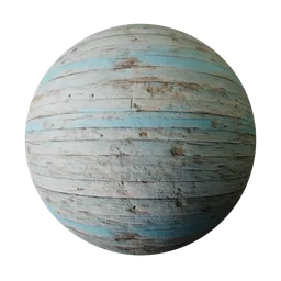 High-resolution PBR texture of weathered blue painted wooden planks with realistic aged and chipped paint details for 3D materials.