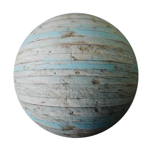 High-resolution PBR texture of weathered blue painted wooden planks with realistic aged and chipped paint details for 3D materials.