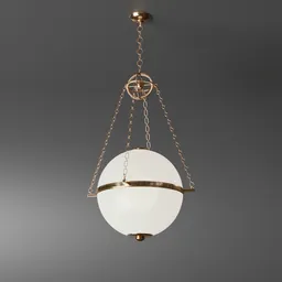 "Brushed brass framed modern ceiling light with 14 inch glass globe, modeled in Blender 3D software."