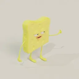 Yellow animated sponge character 3D model with a cheerful expression, made for Blender.