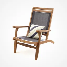 "Arnot Patio Chair, a stunning 3D model designed by Johan Lundbye for Blender 3D. Featuring walnut wood and a kobalt blue pillow, this outdoor furniture piece is perfect for lounging on a patio. Pair it with your favorite accent table for a complete setup."