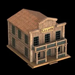 "Explore the historic charm with the West building 3D model for Blender 3D. Featuring a beautifully crafted wooden saloon with solid massing and realistic scale, perfect for game art and board game enthusiasts. Experience the Wild West with gunslingers, taverns, and showcase worthy details."