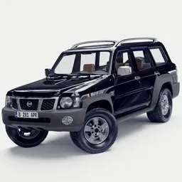 "Explore the rugged Nissan Y61 Patrol with this highly-detailed 3D model for Blender 3D. Featuring a stylish black roof and top, and adventure gear, this SUV is perfect for any off-road excursion. Created in Blender 3D with realistic textures, the Nissan Y61 Patrol is a stunning addition to any 3D project."