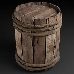 Realistic textured 3D wood barrel model, ideal for Blender rendering, game asset creation, and virtual environments.