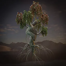 Autumn bonsai tree with roots