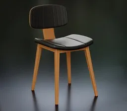 Detailed 3D model of a modern wooden chair with black leather cushion suitable for Blender rendering.