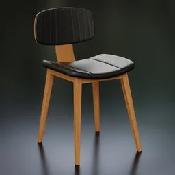 "Chair 05: A wooden and leather chair designed for 3D interior design in Blender 3D. This chair features an elegant, HR Geiger-inspired style with thin, stylized lines and rounded contours. Perfect for adding a touch of sophistication to your virtual spaces."