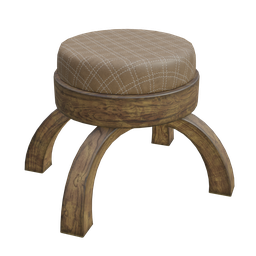 "Oak stool with plaid cushion, perfect for low seating. 3D model for Blender 3D."