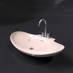 Realistic 3D model of a low poly kitchen sink for Blender renderings, showcasing detailed faucet, drain, and reflective surface.