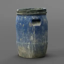 Realistic 3D model of a blue industrial drum, detailed texture, optimized for Blender use.