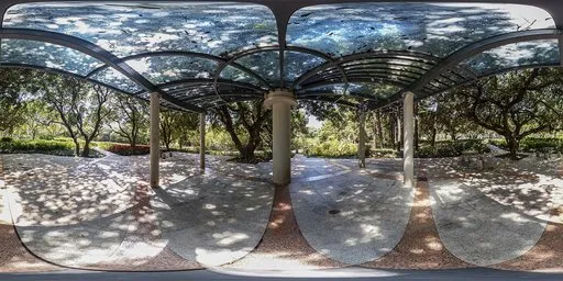 Tranquil urban park HDR panorama with dappled sunlight for realistic 3D scene lighting.