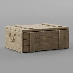 Detailed 3D model of a textured wooden medieval box with iron handles for Blender rendering.