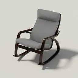 Detailed 3D render of a modern grey rocking chair, compatible with Blender, ideal for interior design visualization.
